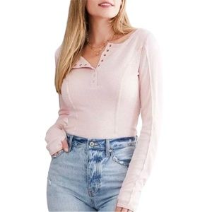 Free People Pink Bodysuit Balletcore Thumb Holes Size Small Brand New With Tags